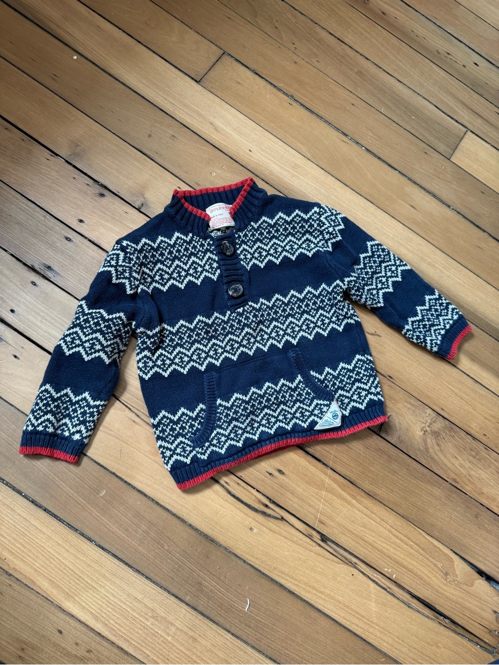 OshKosh B'gosh Navy Fair Isle Sweater with Red Trim